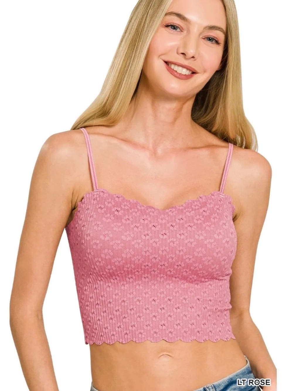 Zenana Scalloped Seamless Padded Lace Brami – Lt Rose size Large